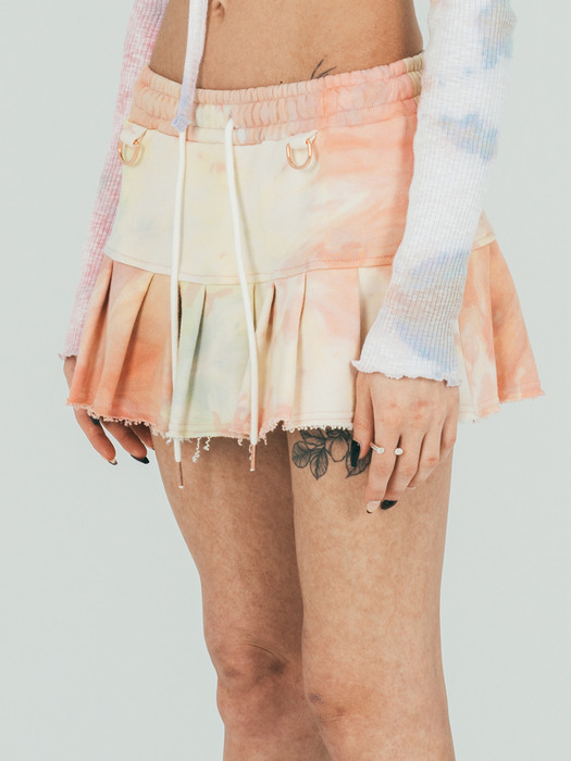 Low-rised Tie-dye Sweat Pleated Skirt(after sunset)