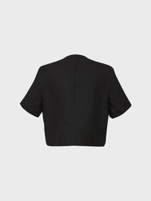 [EXCLUSIVE]linen round short jacket_black