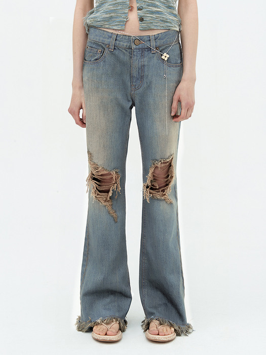 Washed ripped slim jeans. Blue
