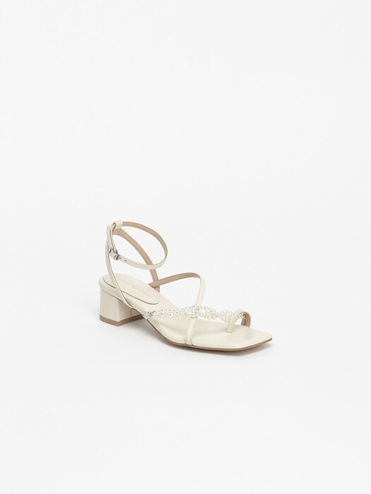 Eloise Pearl Strappy Sandals in Cream Ivory