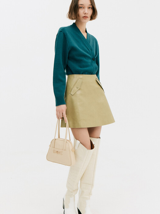 Vegan Leather Mini Skirt_Olive