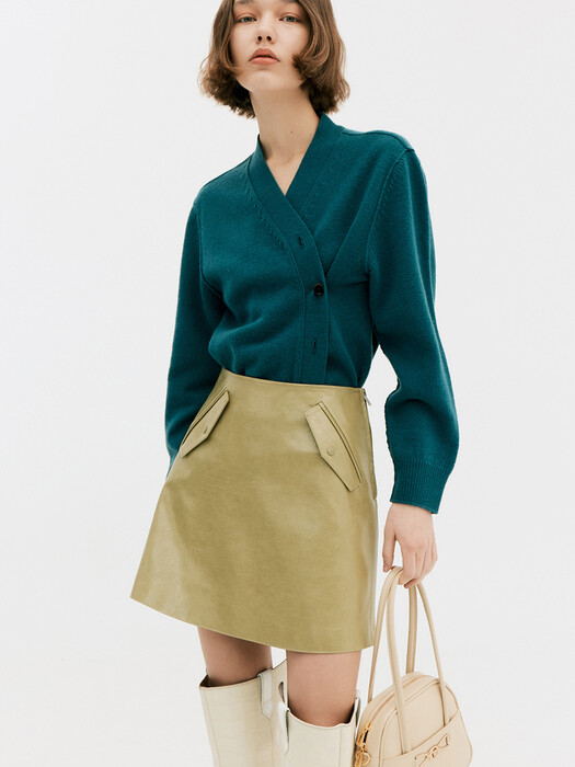 Vegan Leather Mini Skirt_Olive