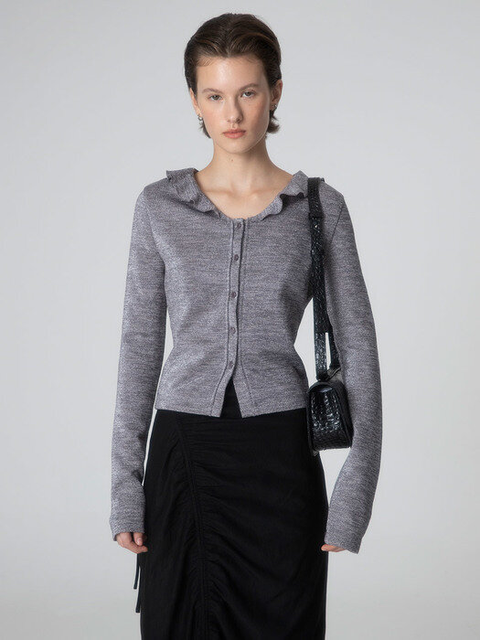 Metallic Frill Collar Blouse in Grey VW2AB340-12