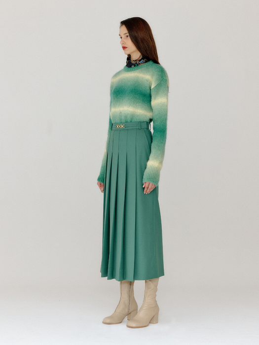 VELODY Gold-trimmed Pleated Skirt - Green