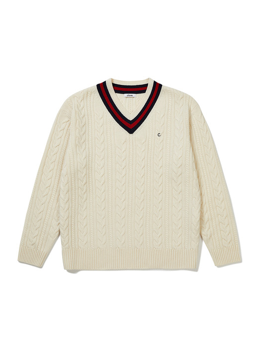 Cricket Cable V-Neck Knit_Men (Ivory)