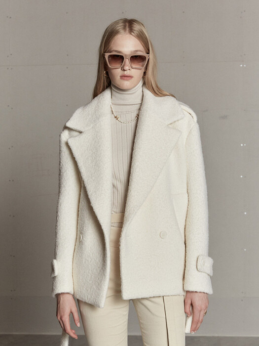 ALBA Alpaca Boucle Wool Belted Half Coat_Ecru Ivory