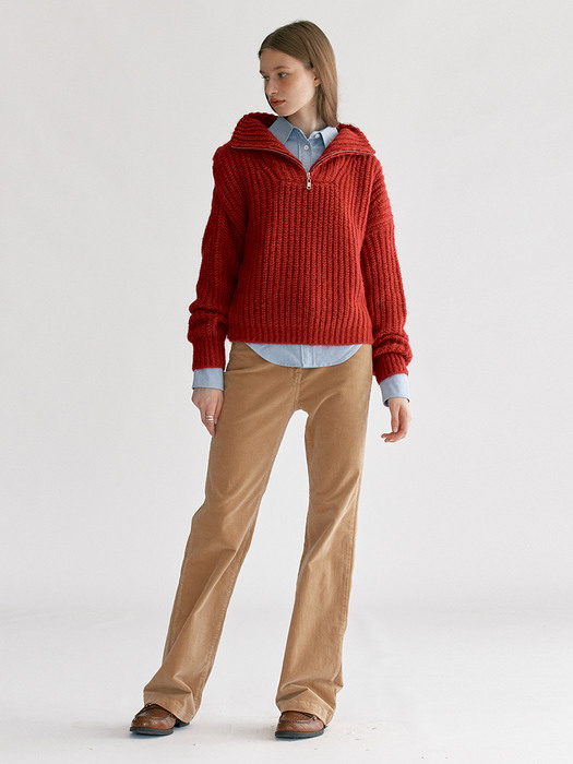 WOOL MOHAIR ZIP-UP PULL OVER_RED [U2F0K301/24]
