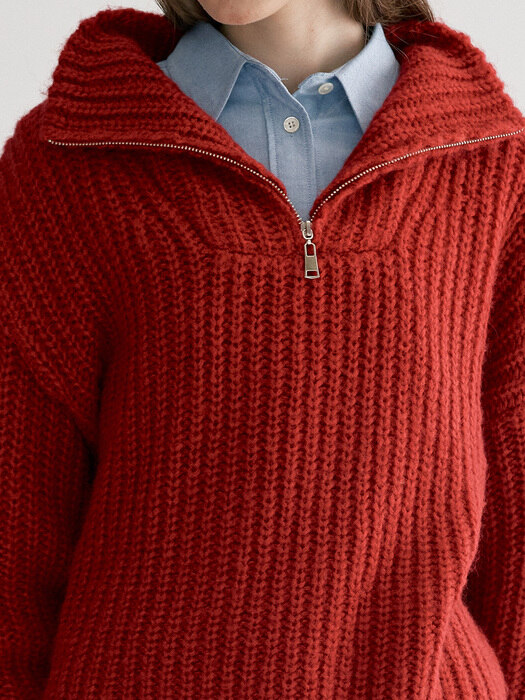 WOOL MOHAIR ZIP-UP PULL OVER_RED [U2F0K301/24]