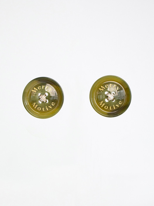 Merry,Motive signature button earring (Khaki)