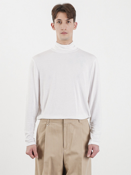 WOOL BLEND TURTLE NECK T-SHIRT_WHITE