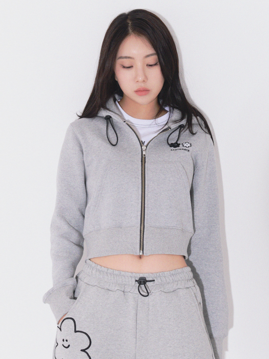 DAISY CROP ZIP HOODIE (GREY)