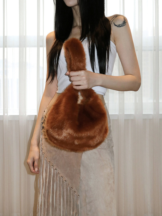 Fur Mini Shell Bag [Brown]