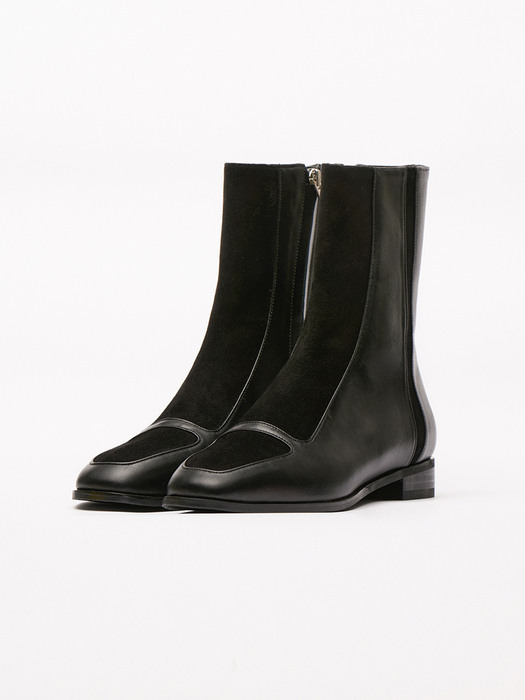 GRETA - Leather Block Ankle Boots / Matt Black