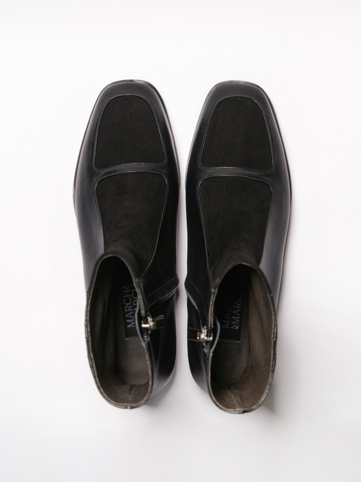 GRETA - Leather Block Ankle Boots / Matt Black