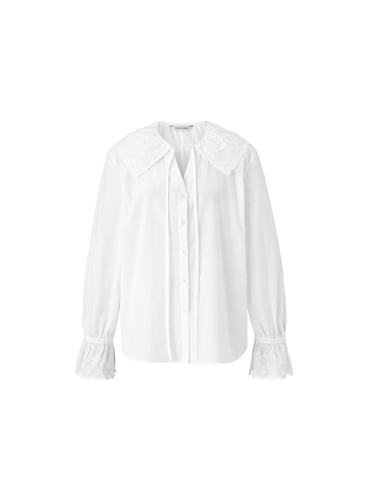 Lace ruffled neck blouse - White