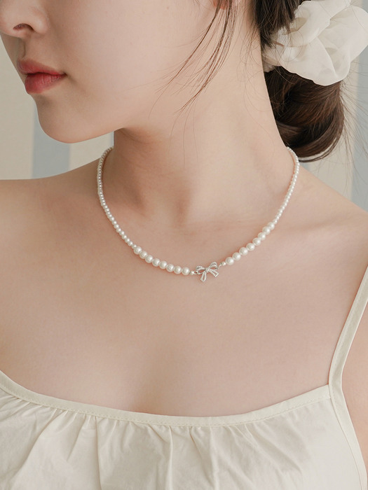 [단독] [Silver925] Mysore Bow Pearl Necklace