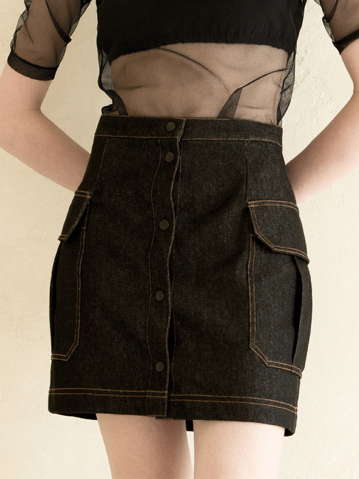 JUNE Denim Mini Skirt - Black