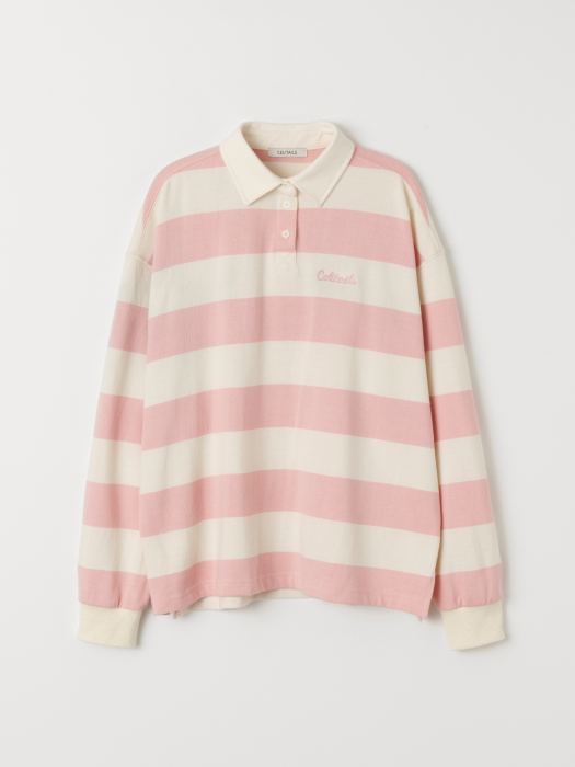 OVERFIT STRIPE POLO T-SHIRT_PINK