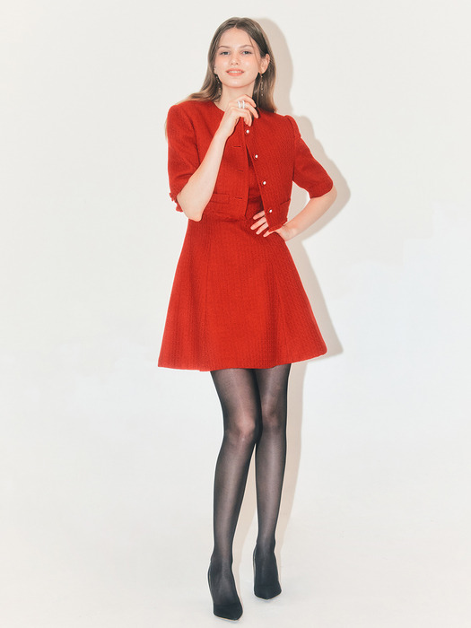 KENNEDY Sleeveless flared tweed mini dress (Scarlet red)