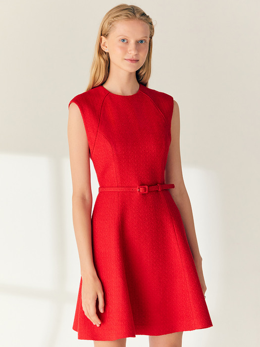 KENNEDY Sleeveless flared tweed mini dress (Scarlet red)