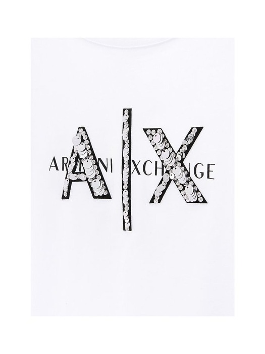 AX 여성 스팽글 로고 크루넥 티셔츠(A423130511)_화이트