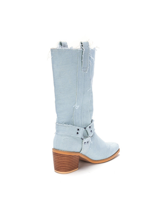 FABRIC MIX WESTERN BOOTS IN SKY