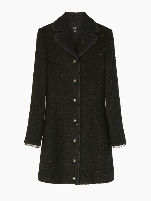 Wool Tweed Tailored Mini Dress_Gold Point Black