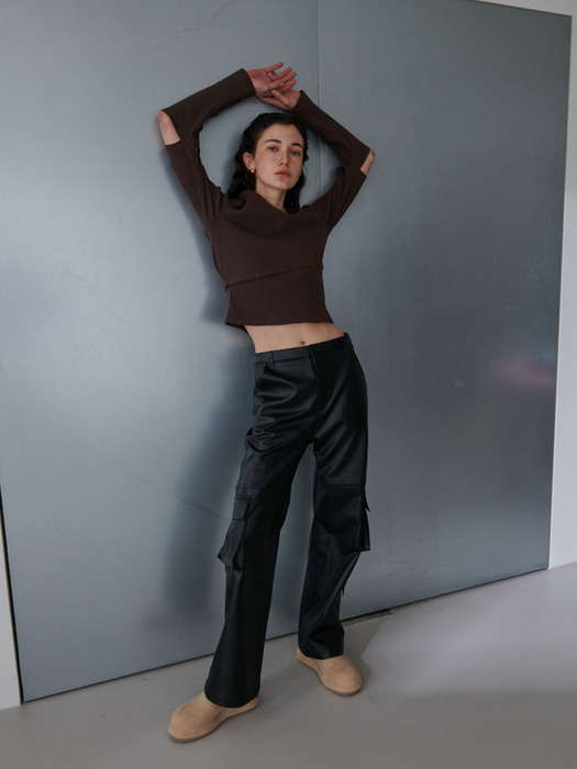 Faux leather cargo trouser - Black