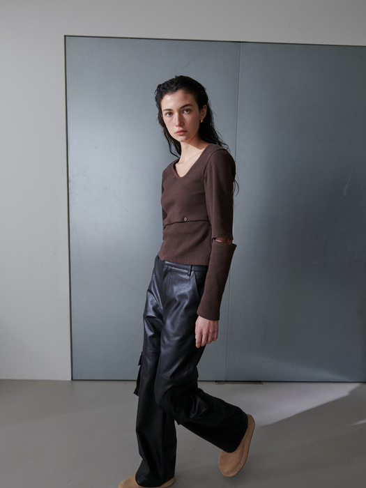 Faux leather cargo trouser - Black