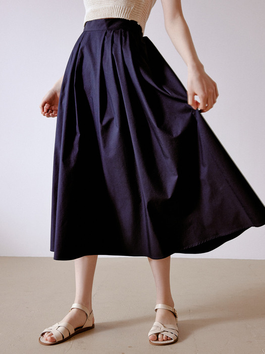 [단독]Letter pleats skirt (navy)