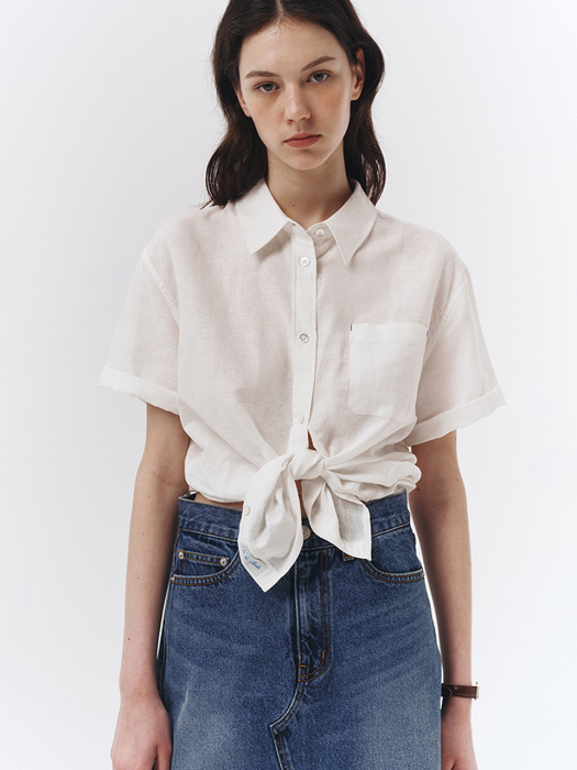 CROPPED LINEN SHIRT OFF WHITE_UDSH3B221OW