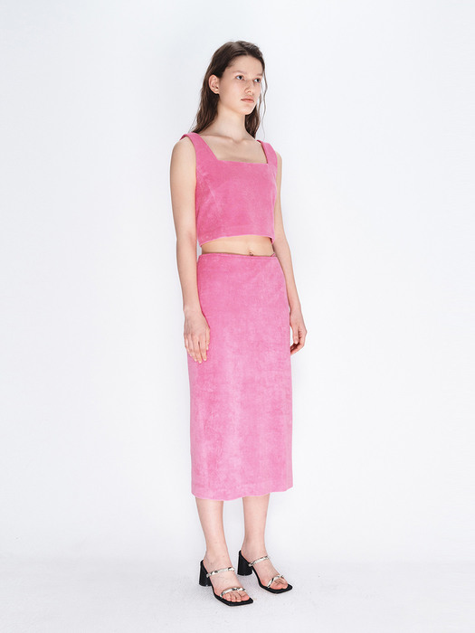 LOVE STRAP DETAIL TERRY SKIRT (PINK)