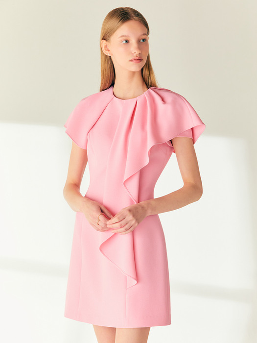 MICHEL Ruffle detail H-line mini dress (Pink)
