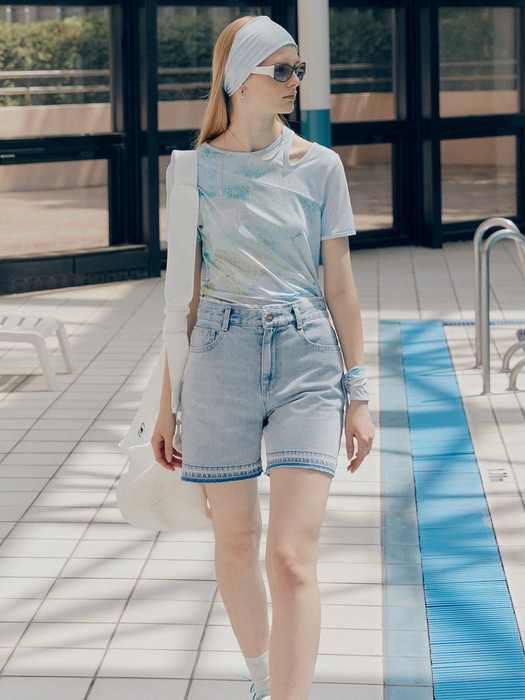 MARTA Printed Cut-Out Jersey Crop Top_Blue