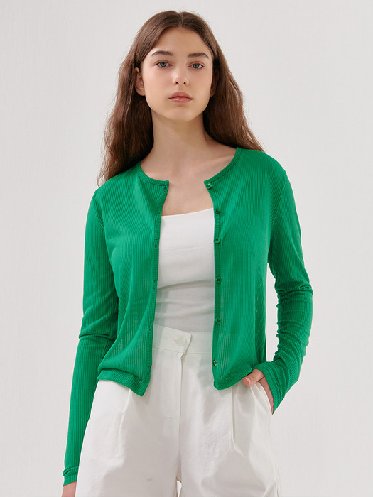 ROUND LINEN CARDIGAN GREEN