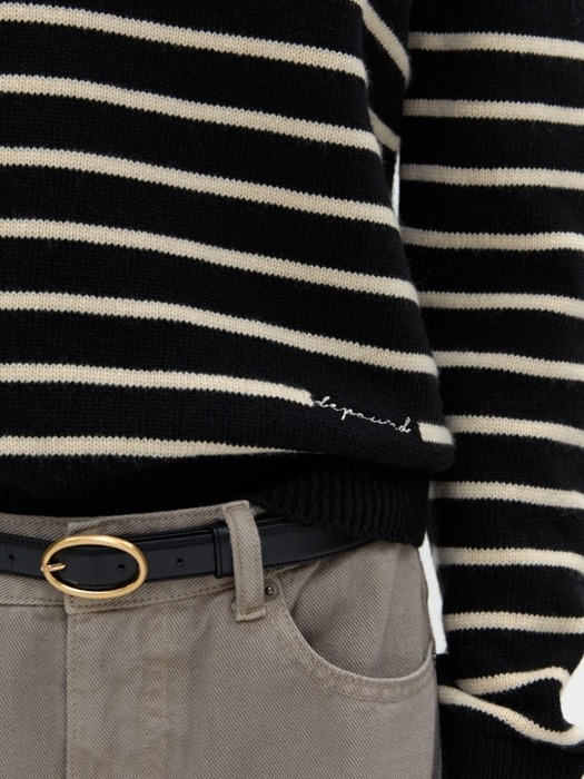 stripe collar pullover - black