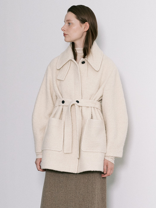 [Day-Wool] Wool-blend Balmacaan Half Coat