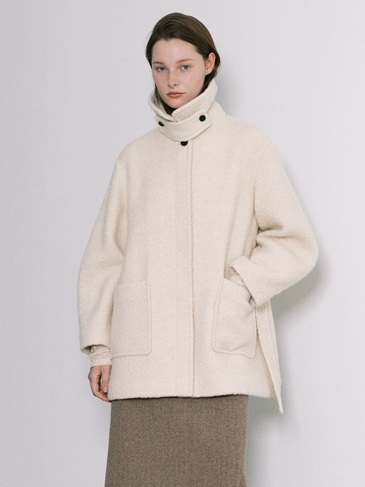 [Day-Wool] Wool-blend Balmacaan Half Coat