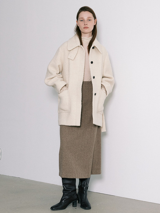 [Day-Wool] Wool-blend Balmacaan Half Coat