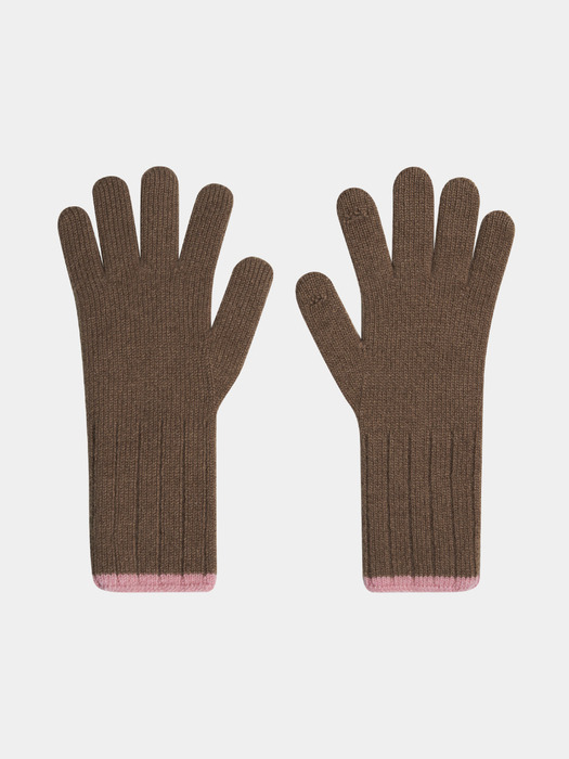 Colored Edge Touch Gloves_Camel, Pink