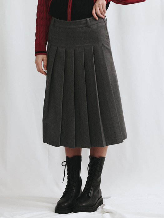 Pleats Midi Skirt [STONE GREY]