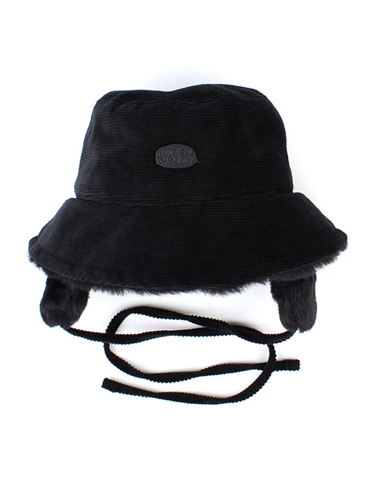 Bubble Corduroy Black Earflap Bucket Hat 귀달이모자