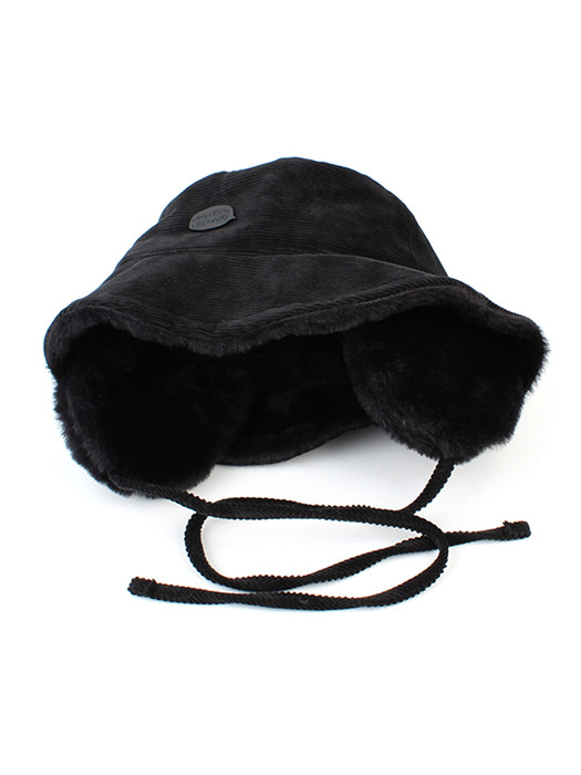 Bubble Corduroy Black Earflap Bucket Hat 귀달이모자