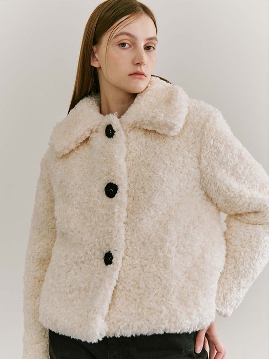 Fur Shearing Button Jacket - Ivory