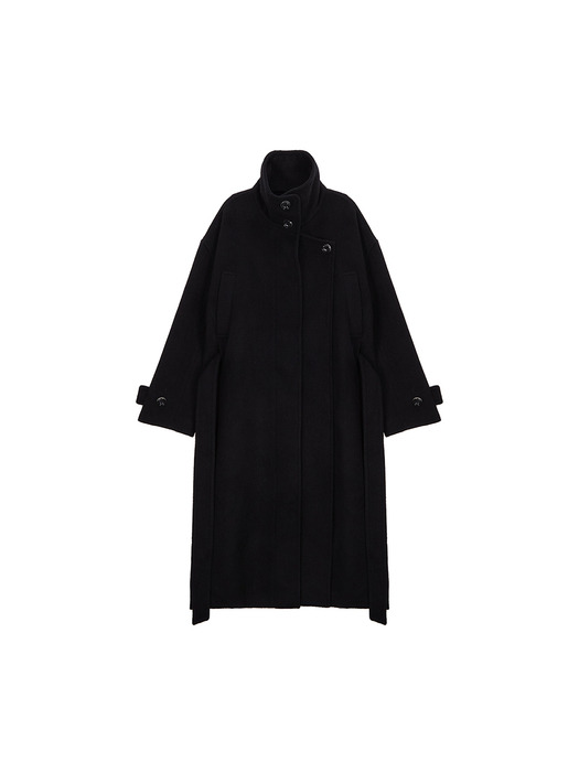 HIGH NECK FLARE COAT IN BLACK