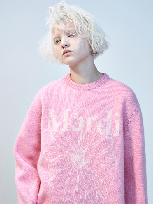CASHMERE BLENDED PULLOVER FLOWERMARDI_PEONY PINK