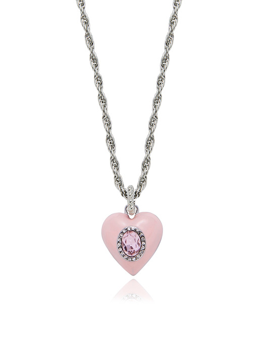 Glossy Heart Pendant Necklace Pink