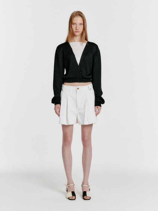 YOLA V-Neck Paneled Knit Cardigan - Black/White