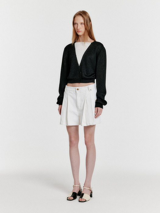 YOLA V-Neck Paneled Knit Cardigan - Black/White