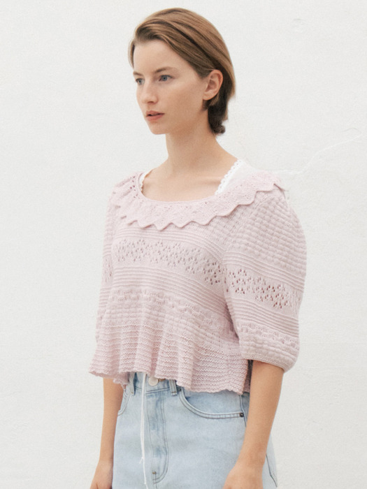 Via Helena frill knit top (Light pink)